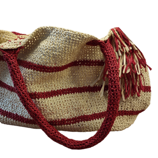 Kırmızı Çizgili Camel Plaj Çantası