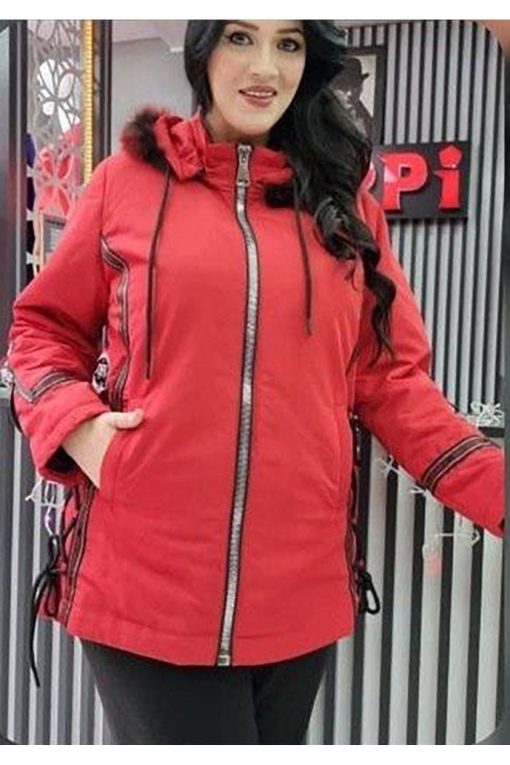 Kırmızı Spor Kapüşonlu Kadın Mont