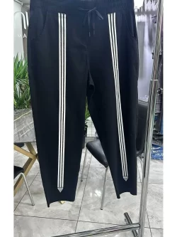 Şeritli Siyah Spor Likralı Kadın Pantolon